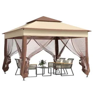 Portable Pop Up Gazebo – Khaki, 11' Square. Zippered Mesh Sidewalls for Privacy & Bug Protection. Carry Bag for Easy Transport. Overall: 128"L x 128"W x 106.25"H