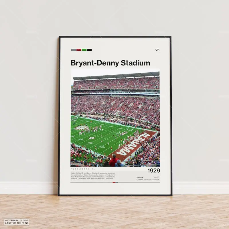 Bryant-Denny Stadium Poster, Alabama Crimson Tide Football Poster Print, NCAA Stadium Poster, NCAA Art, Sports Poster, Football Fan Gift