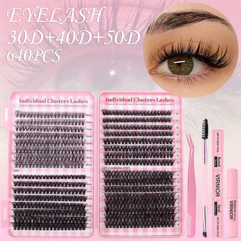 Mixed Length False Eyelashes 30D 40D 50D with Bond and Seal & Remover & Tweezers & Eyelash Curler, Natural Eyelash Extensions, VIRNIOR Lash for Eyelash Enhancements, Lashes Glue Extension,  Lashes Clusters, Cosmetic, Flawless Makeup Lightweight