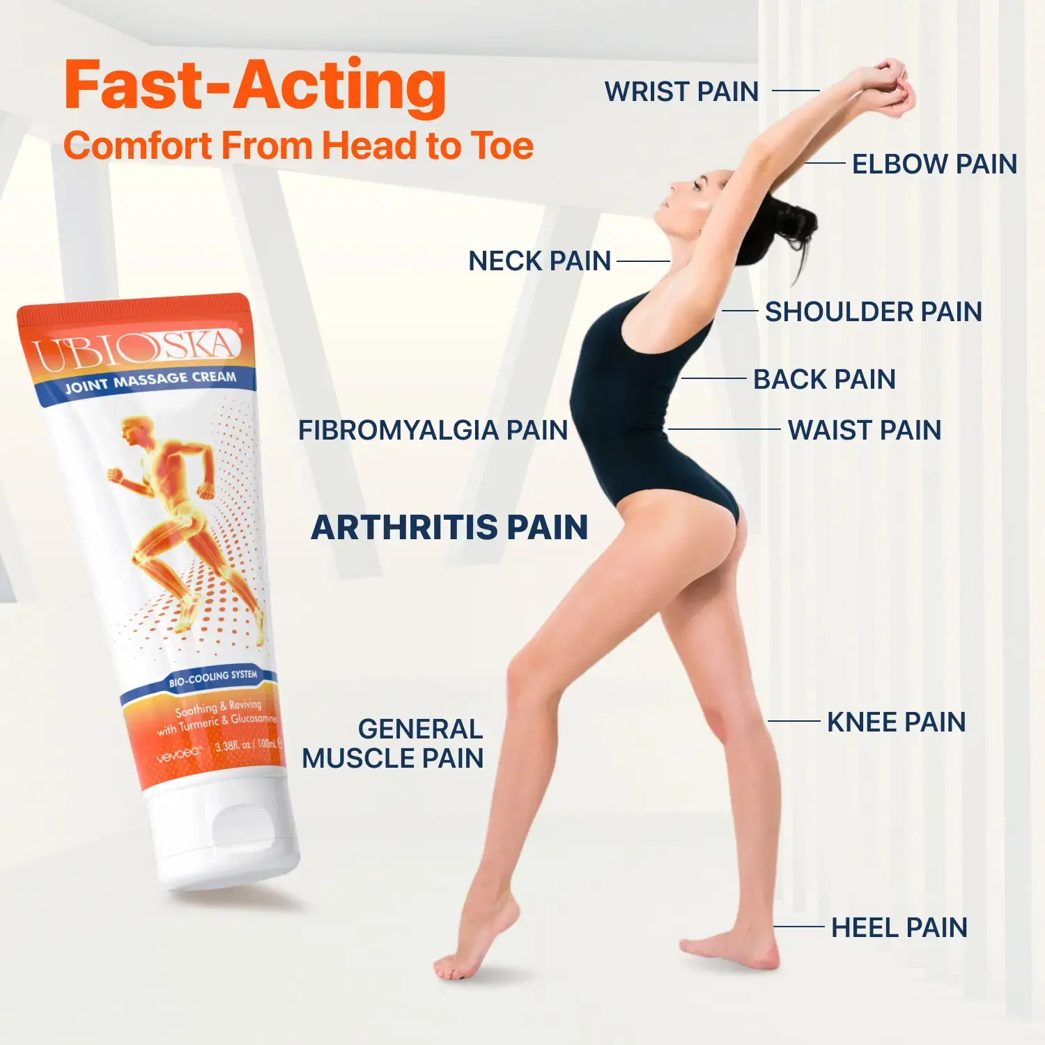 BIOSKA Joint Massage Cream (3.4 fl oz) | Deep Penetrating Formula with Glucosamine, Chondroitin, Hyaluronic Acid, Menthol, Turmeric & MSM | Fast Relief for Neck, Hands, Knees, Hips, Lower Back, Feet & Muscle Discomfort | Non-Greasy, Travel-Friendly