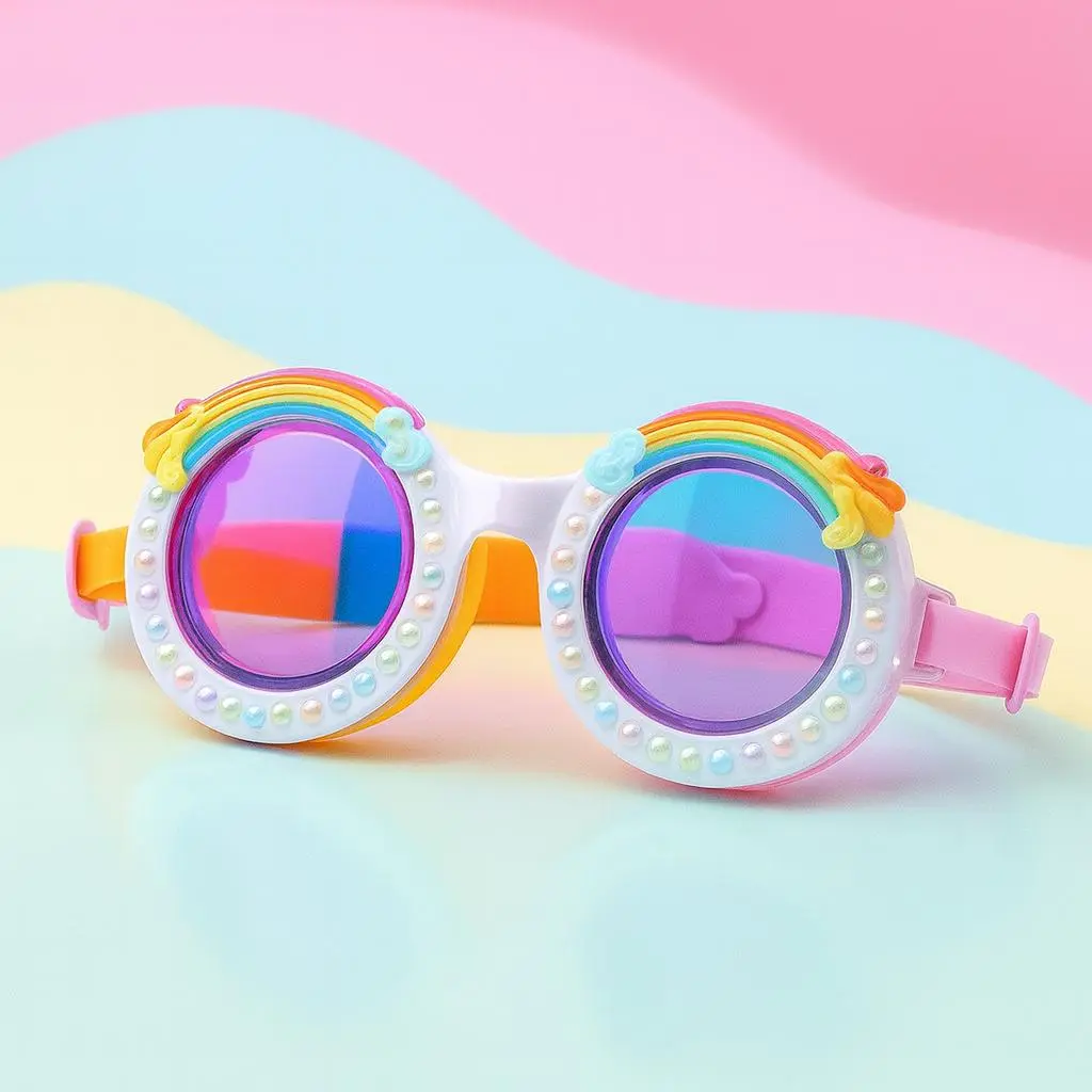 Rainbow Pearl Kids Swim Goggles – Round UV-Protective Pool & Beach Goggles for Girls & Boys