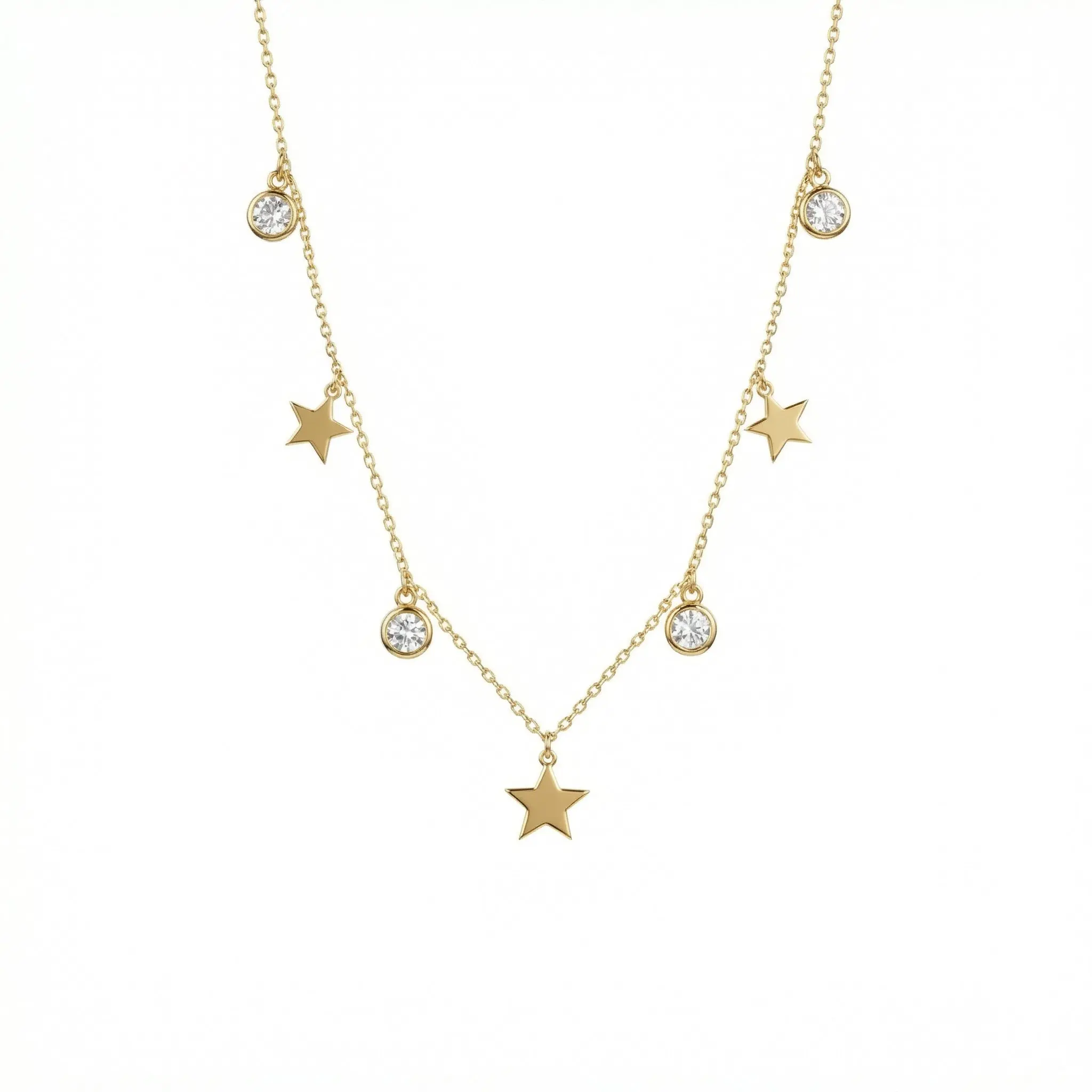 Star Diamond Satellite Necklace – Solid 925 Sterling Silver, Thick Real 18K Gold Plating – star diamond satellite pendant necklace, bridesmaid gift, hypoallergenic fine jewelry – Gift for Her, Mom & Best Friend, Mother's Day, Anniversary & Birthday
