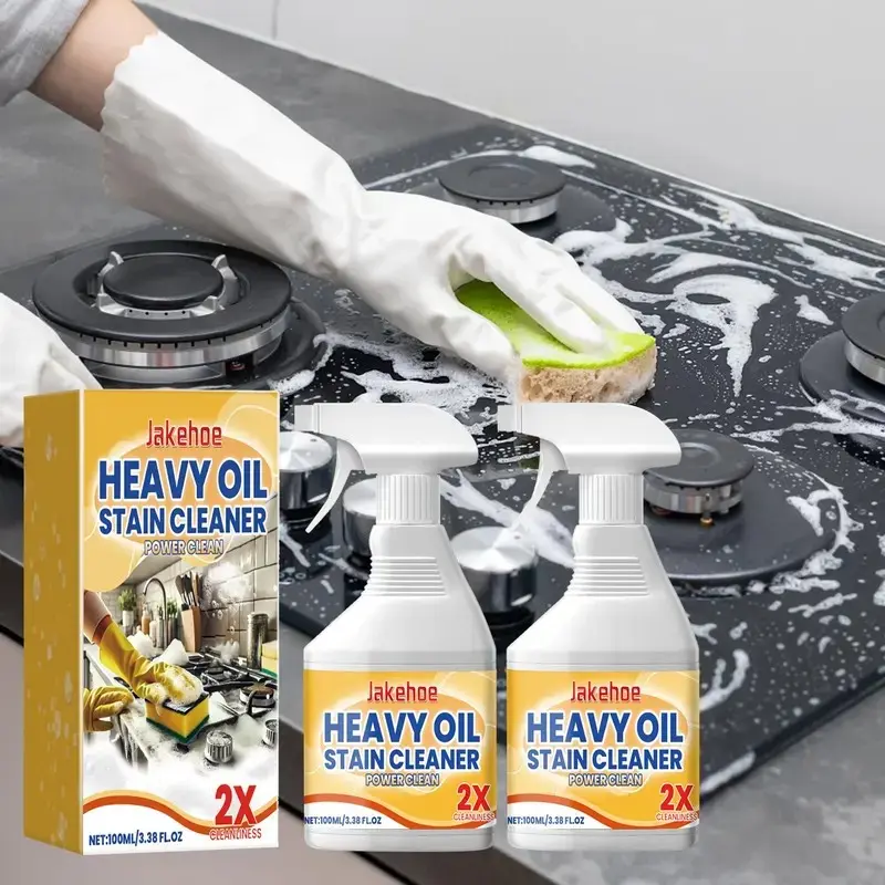 Jakehoe Heavy Duty Oil Stain Cleaner, a powerful cleaning liquid and spray for kitchen grease removal, suitable for range hoods, stoves, and cookware. Easily removes grease and grease; a must-have for everyday kitchen cleaning.
