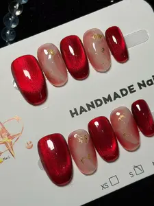 Press-on nails，red, Handmade jewelry, French-style jewelry, elegant and luxurious - the perfect choice for dates. The cat-eye jewelry is absolutely mesmerizing.
