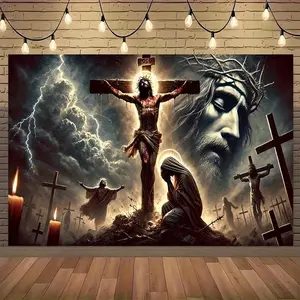 1pc 2D Flat Jesus Christ Passion Tapestry Vibrant Wall Hanging 100% Polyester HD Print Bright Colors Ideal For Bedroom And Living Room Aesthetic Decor Machine Washable Bedroom Decor