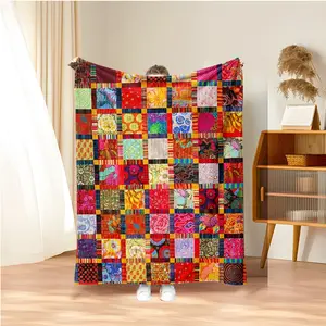 Boho Style Patchwork Blanket, 1 Count Soft Comfortable Warm Throw Blanket, Cool Bedroom Bedding Blanket for Home Office Travel Camping