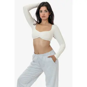 8387GD - Garment Dye Ruched Long Sleeve Micro Crop Top