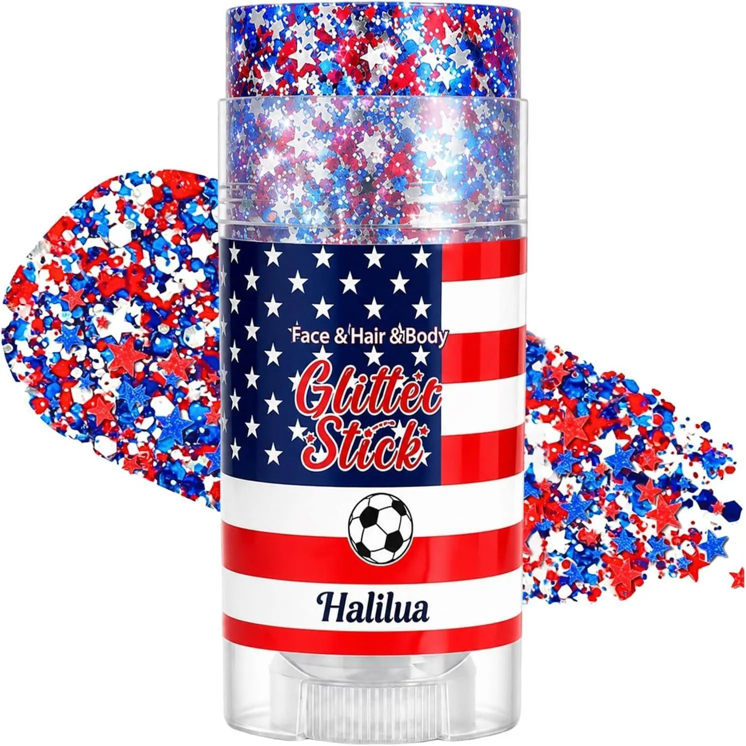 Self-Adhesive Glitter Stick | Red White & Blue Patriotic Body Makeup | Summer Vibes Festival Party Glitter | Waterproof Long-Lasting Shine for Sports Games & Holiday Gifts,summerwins