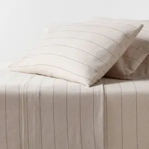 King Cotton Jersey Sheet Set Oatmeal Heather Striped - Threshold: Knitted, Includes 2 Pillowcases, Machine Washable