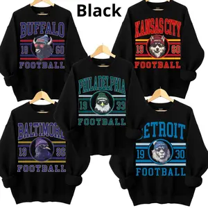 Vintage All Team Spirit Animal Football Sweatshirt, Black Retro City Sports Pullover, Game Day Hometown Fan Crewneck