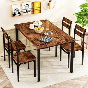 Recaceik 5-Piece Dining Table Set for 4 with Ergonomic Chairs Rustic Wood Grain Finish & 47-Inch Tabletop for Small Spaces Modern Home Decor Furniture