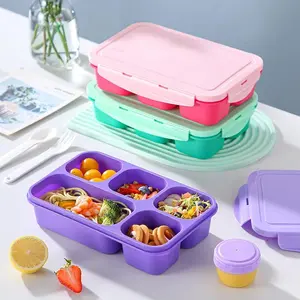 5-Compartment Lunch Box Set Durable Plastic Leak-Proof Bento Box with Sauce Container Spoon & Fork Student Food Container Dishwasher Safe Meal Prep Containers