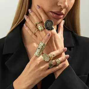 9-piece Oil Dripping Conch Buddha Hand Ring Set 2026 Spring Retro Fashion Ethnic Style Versatile Combination
