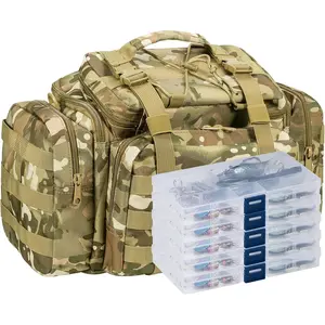 Fishing Tackle Bag 5 Boxes with 60 Lures Included  Stocked Tackle Box Set Spinner Lures Kit Freshwater Gear Equipment
