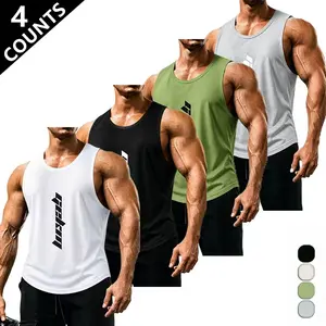 4-Pack Men’s Motivational Fitness Tank Tops — Summer Essential Quick-Dry Tanks with High Stretch, Text Print, Comfortable Fit — Ideal for Gym Workouts, Strength Training, Running, and Physical Conditioning