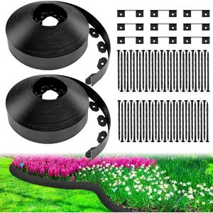2'' x 200' Landscape Edging Kit Edging Border Coil Include 120 Anchoring Spikes 10 Connectors Plastic Garden Border for Lawn Garden Grass Yard (Black)