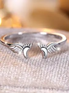 Cute Baby Footprint Angel Wings Design Rings for Women, Casual Daily Wear, Anniversary Birthday Gift, Elegant Stackable Rings All Seasons Birthday Mother's Day gift