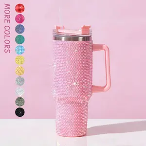 40oz Bling Rhinestones Tumbler with Handle - Sparkly Stainless Steel Water Bottle for IceCoffee, Must-Have CarAccessories & GymEssentials, Diamond Studded Cup for Women, Cute Birthday Gifts