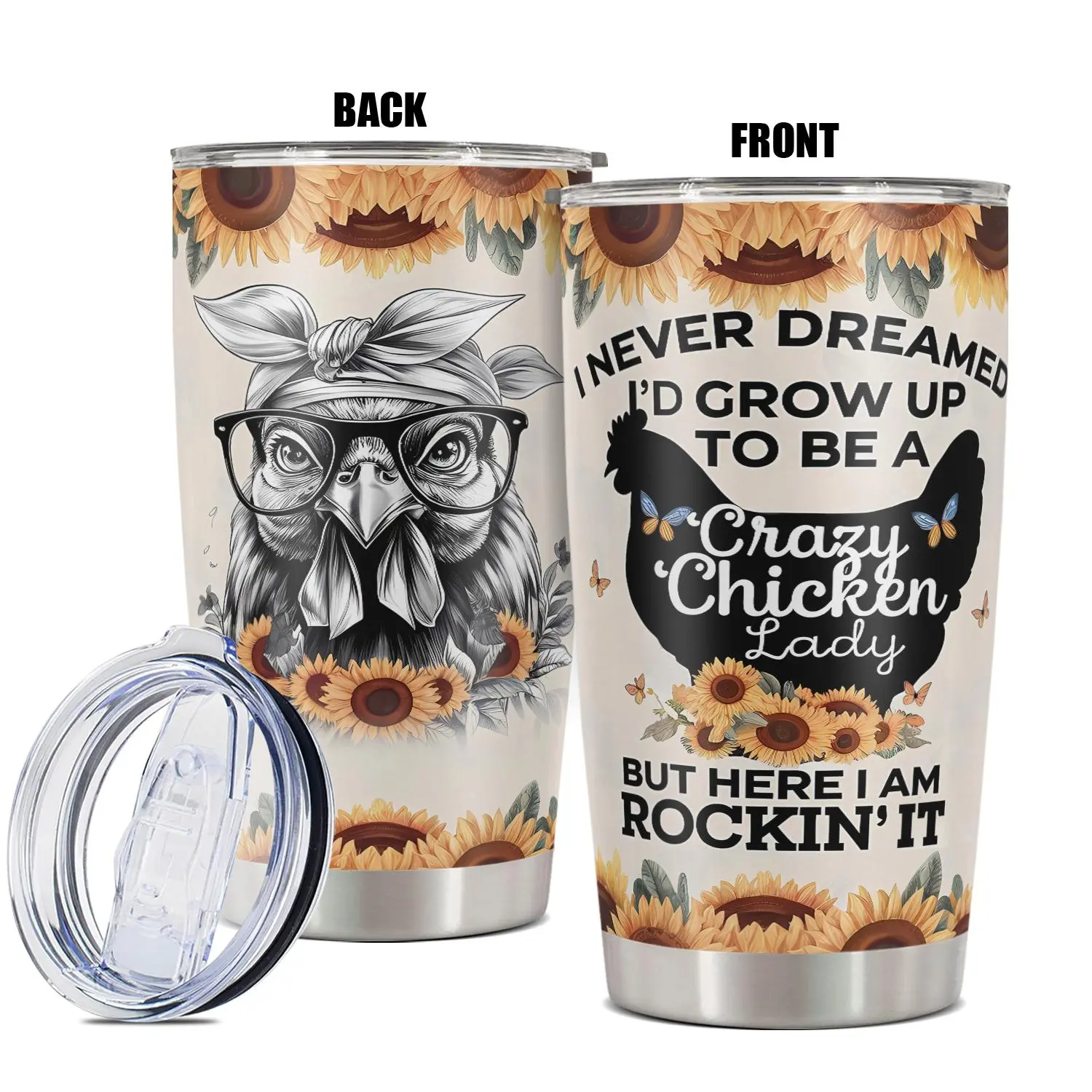 20oz Chicken Pattern Insulated Coffee Tumbler with Lid, 1 Count 590ml Stainless Steel Water Bottle, Insulated and Durable, Gift for Any Occasion, Insulated Travel Drinkware, Insulated Cup