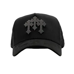 Barbas Hats Chrome Blackout Trucker Hat – Vintage Mesh Snapback Hat for Men & Women, Y2K Streetwear Adjustable Cap, Breathable Blackout Cross Embroidery, Everyday Drip Festival Summer Hat Unisex