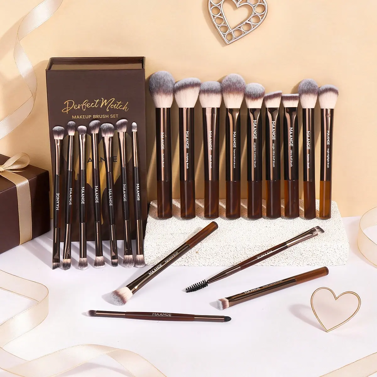 Maange 20-Piece Professional Makeup Brush Set Gift Box, Foundation Brush, Blush Brush, Powder Brush, Eyeshadow Brush, Mascara Brush, Contour Brush, Highlighter Brush, Makeup Brush Kit, Cosmetic Brushes