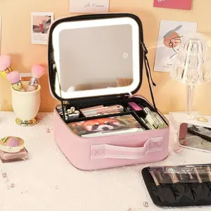 LED Lighted Travel Makeup Case, Illuminated Cosmetic Bag with Adjustable Dividers, Portable Organizer for Women, Compact Design, Cosmetics Organizer