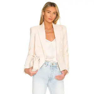 L'AGENCE Brooke Double Breasted Crop Blazer in Ecru