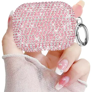 for AirPods Pro 2 Generation Case, Luxury Sparkly Bling Rhinestone Case with Keychain for Women Girls Anti-Lost Glitter Crystal Hard PC Shockproof Protective Cover for AirPods Pro 2th-Pink