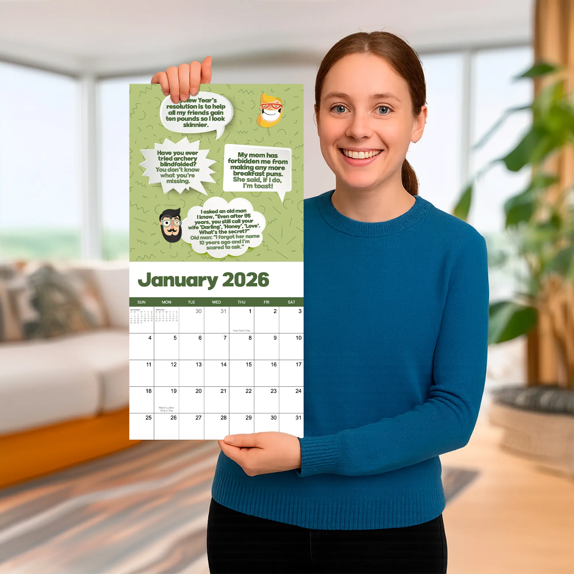 2026 Dad Jokes Wall Calendar - 12 Month Hilarious Comedic Calendar with ...