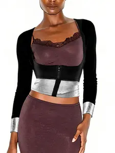 Women Sauna Suit Sweat Jacket, Sporty Style Long Sleeve Zipper Shirt, All-Season Workout Top for Fitness & Gym, Athletic Jackets