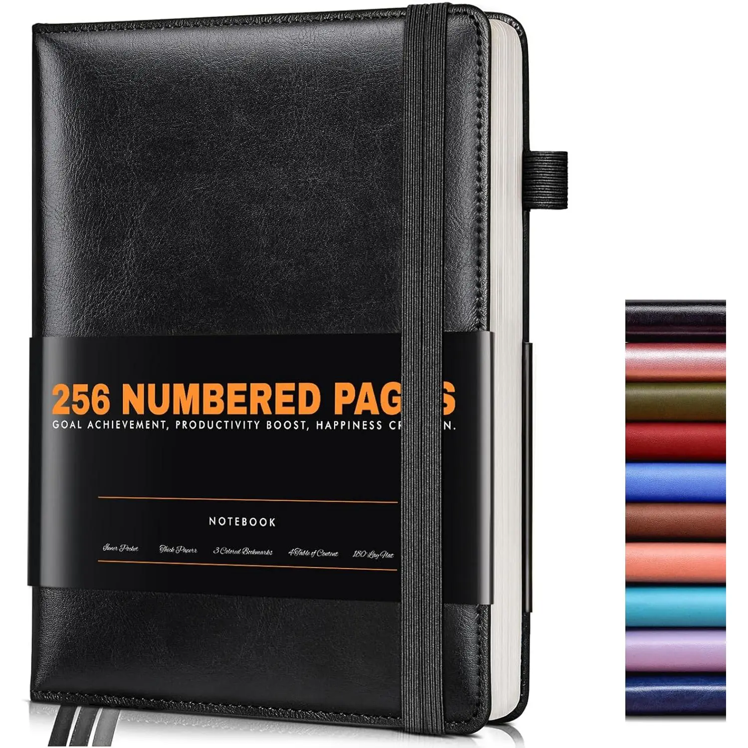 Lined Journal Notebook for Women Men, 256 Numbered Pages Hardcover Leather Journals for Writing, A5 Journaling Notebooks, College Ruled Journal for Business Work School Note Taking 5.75" x 8.38" Black