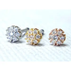 1pc Flower CZ Gem 20g Nose Ring Stud Bone Double Tiered 316L Surgical Steel