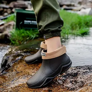 (New)Waterproof Work Shoes - Slip-Resistant, Comfortable for Kitchen & Construction Sites, Stylish Solid Color Design with PVC Upper