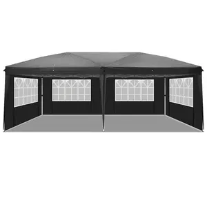 10'x20' Instant Pop Up Canopy Tent Black, 6 Panels 2 Doors 4 Mesh Windows, 28/22mm Powder Coated Steel Frame, 10x20mm Crossbar, 210D Oxford Folding Outdoor Tent with Carry Bag No Sandbags essentials camping