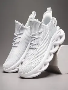 Men's Summer Hollow Fly Woven Casual Shoes, Trendy Running Shoes, Breathable Mesh Lightweight Shock Absorb Platform Running Sneakers, Multi-color Daily Male Footwear