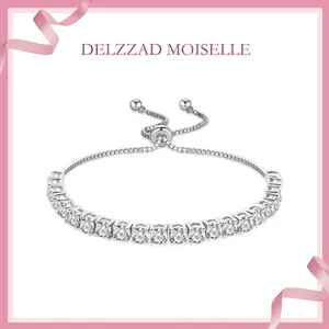 Delzzad 6.6ct Starlight Adjustable Bracelet Synthetic Moissanite Bracelet Jewelry Silver-plated Chain Perfect Birthday Engagement Wedding Anniversary Valentine's Day Gift
