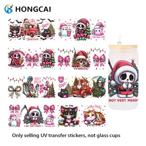 8 Piece Holiday Skull Sticker Set UV Dtg Transfer Cup Decals Waterproof Glass Cup DIY Art Supplies Handmade Craft Stickers