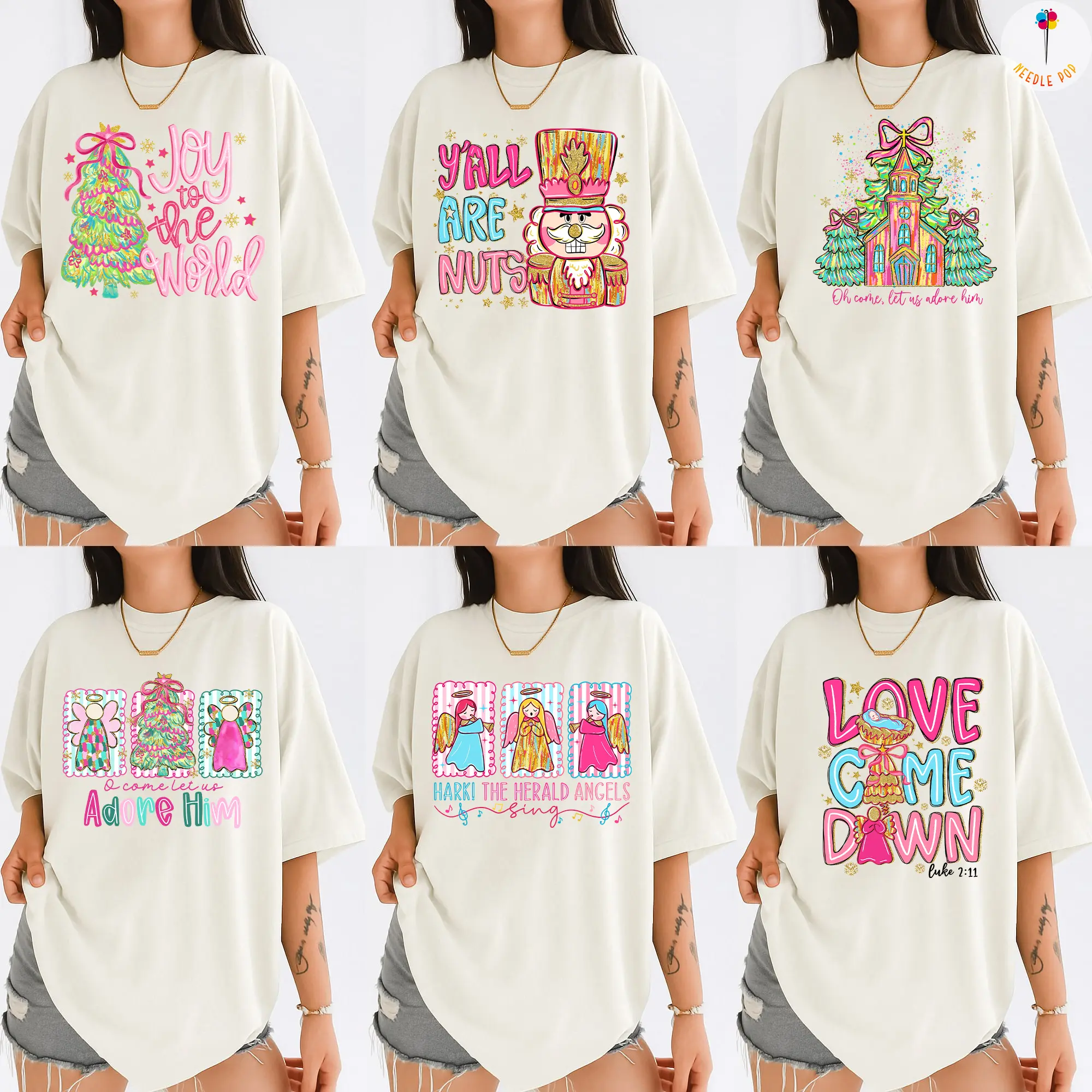 Comfort Colors Christmas Shirt Cute Holiday Graphic Pullover Tees with Angels Trees Nutcracker Bible Verse Joyful Xmas Shirts 2025 Y'all are nuts Shirt 100% Cotton All Seasons