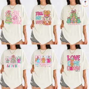 Comfort Colors Christmas Shirt Cute Holiday Graphic Pullover Tees with Angels Trees Nutcracker Bible Verse Joyful Xmas Shirts 2025 Y'all are nuts Shirt 100% Cotton All Seasons