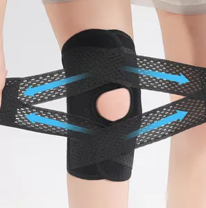 2pc Adjustable Knee Brace with Side Stabilizers Medium Stretch Fabric Pull-On Closure Breathable Mesh Ergonomic Design for Meniscal Tear Support Uncharged Professional Knee Stability Brace for Sports Daily Use