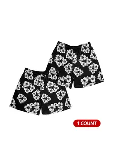 Men's Floral Print Drawstring Waist Track Shorts, Casual Comfy Breathable Elastic Waist Shorts for Summer, Men's Bottoms for Beach Sports