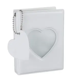 3 Inch White Photocard Book Mini Photo Album Heart Hollow Card Binder with 32 Pockets and Pendant