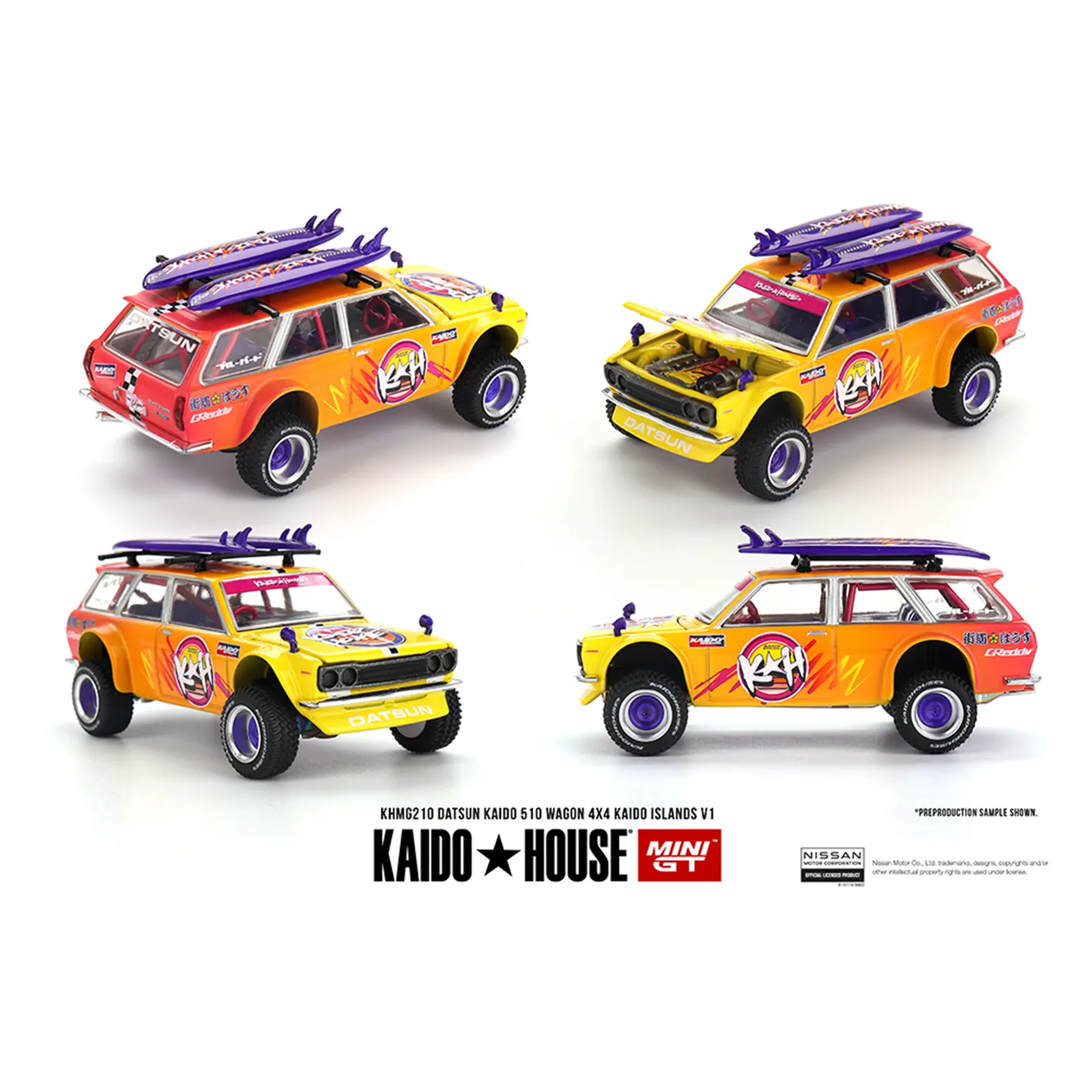 Kaido House Datsun KAIDO 510 Wagon 4×4 Kaido ISLANDS V1, Orange, 1:64 Scale, Diecast Model Car