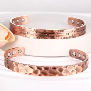 2 Pcs Copper Magnetic Bracelet for Men Women, Cross Pattern Bracelet with Magnets Adjustable Cuff Bangle