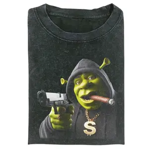 Shrek Meme Gangster Graphic Tee, Funny Shrek with G*n Shirt, Retro Shrek Meme Tee, Shrek Smoking Tee, Hip Hop Meme Shirt, Gift for Men, Gift for Women, Crew Neck T-shirt, Trending T-shirt