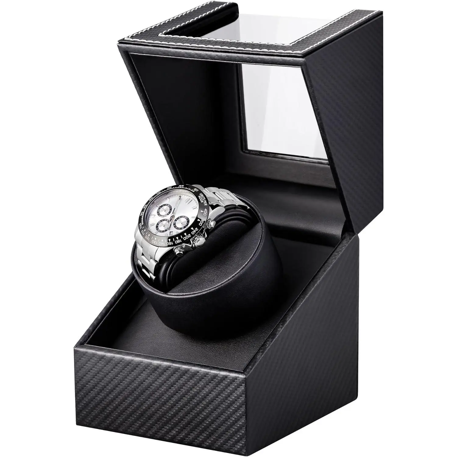 Watch Winder for Automatic Watches: Automatic Single Watch Winder Box | Japanese Quiet Motor, Anti-Magnetic Design, USB-C or Battery Power, Adjustable Pillow, Black Carbon Fiber, Gift for Men