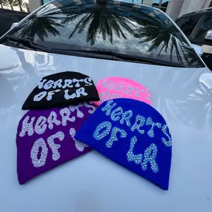 Hearts Of LA Rhinestone Beanie - Colorful Beanie with Rhinestone Accents, Ideal for Cold Weather Wear