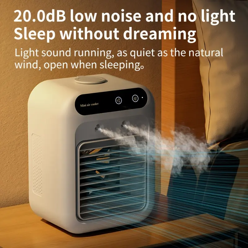 Portable Air Cooler Fan with Humidifier, 6.3x4.45x8.27 Inch Compact Size, Dual Speed Mode, Light Sound Running, 20.0dB Low Noise
