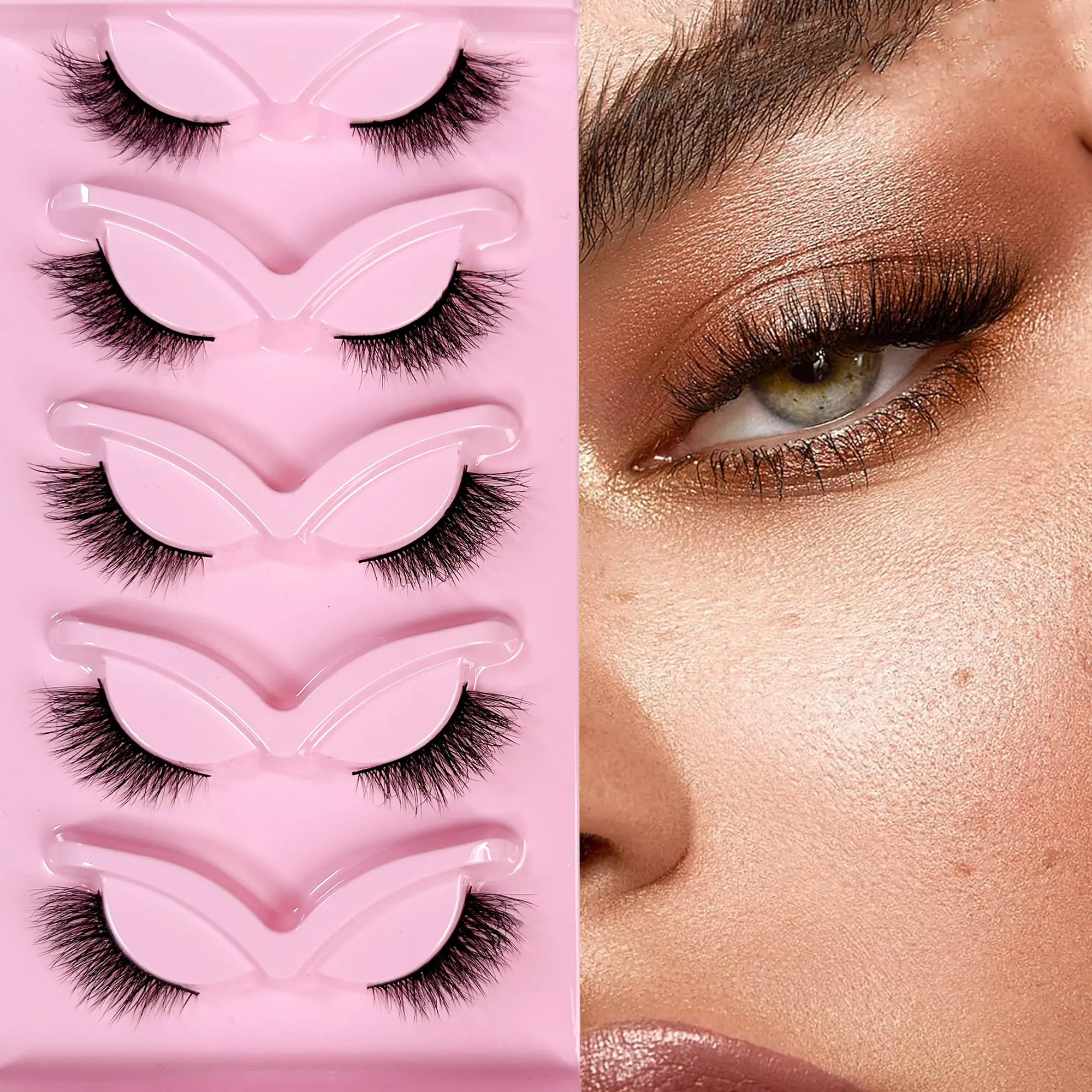 5 Pairs Natural Look Lashes Feline Lash Look Winged hlaf False Eyelashes, Flare Lashes, Small Slender Lashes, Faux Cat Eye Fairy Eye Lashes False Eyelashes, Fake Lashes