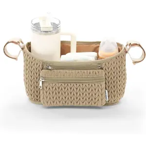 Stroller Organizer - Stylish 3D Herringbone Quilting Nylon, Universal Fit, Detachable Bag, Adjustable Multi-Storage for Baby Essentials